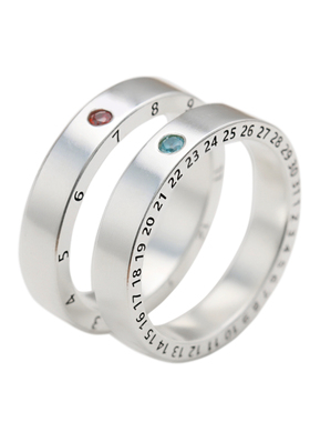 恋爱纪念日镶嵌锆石999纯银对戒