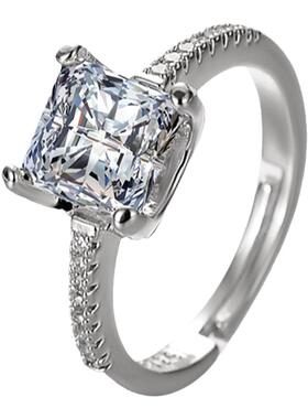 纯银莫桑钻公主方钻戒女小众设计