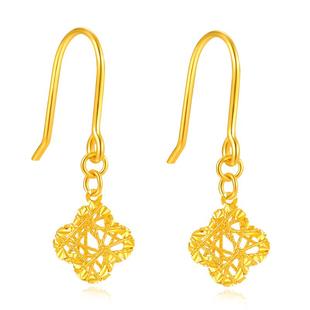 百泰黄金耳钉足金999耳饰金耳钩四叶草耳坠耳环气质长款送老婆礼