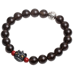 心斋堂【麒麟别梦】天然冰种黑曜石手链本命年麒麟男饰品佛珠手串