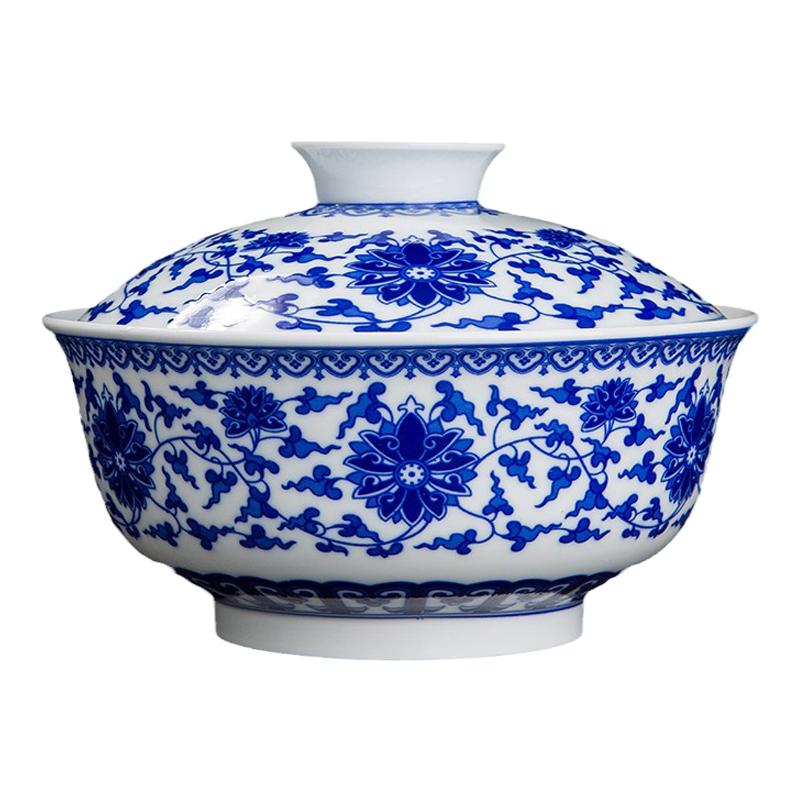 釉口菜盘子家用带盖菜盘汤碗面碗青花餐具套装景德镇微波炉和合器