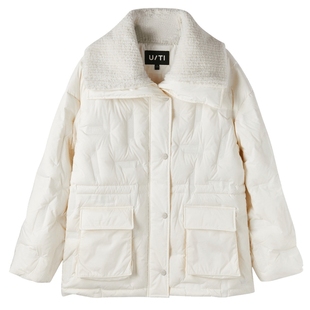 U/TI米白色大翻领收腰羽绒服女装设计感鸭绒外套尤缇时尚冬季新款