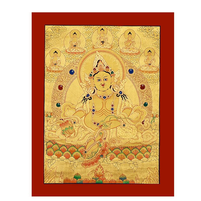 闯隆 唐卡黄财神金卡尼泊尔手绘手工天然矿物家居装饰画五行财神