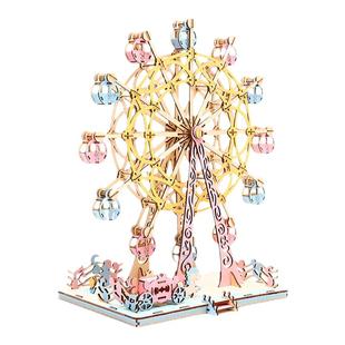 立体拼图3d木质模型拼装摩天轮女孩手工diy益智玩具儿童房子积木