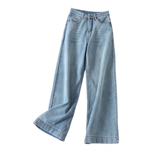 730克 韩版洋气水洗蓝加厚绒牛仔裤女冬新显瘦直筒阔腿长裤B601