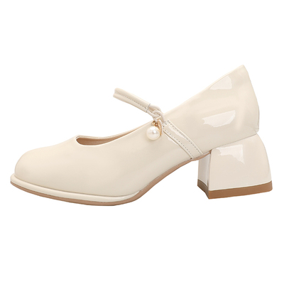 加宽加肥大码新款粗跟玛丽珍女鞋