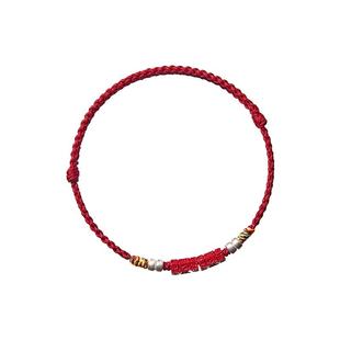 朱砂六字真言红绳纯银转运珠手链马年本命年红手绳编织绳女礼物