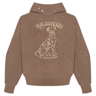 HONORE古月 牙刷绣斑点狗 精纺高克重立体做旧加厚连帽羊毛呢卫衣