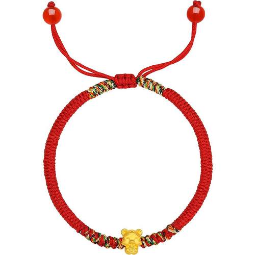 周六福黄金手绳手链定价女款红绳足金财运虎转运珠手饰送礼物官方