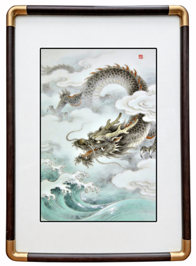 四九艺社 景德镇新中式祥龙戏浪工笔陶瓷板画 客厅玄关旺运装饰画