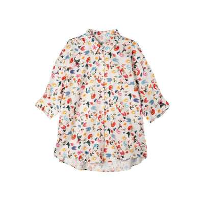 谜底100%棉衬衫分袖女2025夏季帕斯蒂尔风廓形宽松衬衣256MC6200