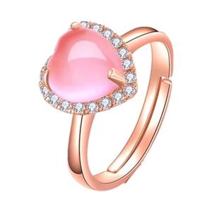 儿童戒指粉水晶芙蓉石爱心可爱猫咪戒指女孩公主开口调节时尚礼物