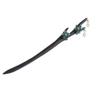 花满枝。黑檀绿檀发簪女古风高级感花朵簪子盘发简约中式日常木簪