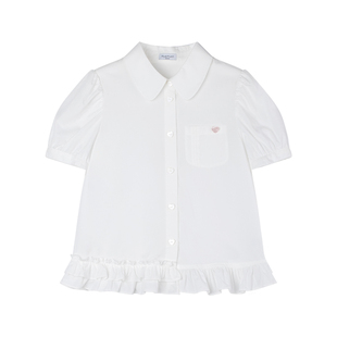【清夏白茶】凉感莱赛尔棉 泡泡袖花边衬衫短袖娃娃领女童夏新