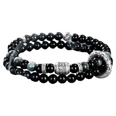 天然乌金黑曜石双层送礼情侣手链