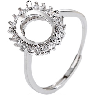 镀S925纯银戴妃款女戒指空托万能镶嵌翡翠蜜蜡宝石圆形椭圆形戒面