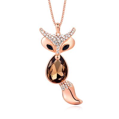 狐狸毛衣链玫瑰金秋冬长款