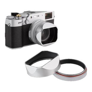 号歌富士X100VI X100V 相机方形金属遮光罩 带转接环可装49mmUV镜金属材质遮光罩配件银色原装盖可用