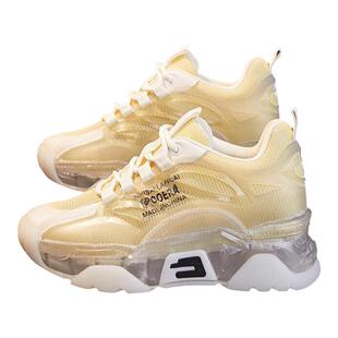 新款春夏女鞋网面运动鞋休闲百搭网红鞋女果冻底网鞋内增高老爹鞋