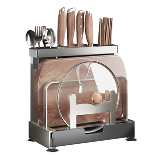 厨房304不锈钢刀架置物架菜刀砧板菜板放置架一体台面刀具收纳架