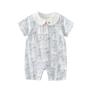 贝肽斯婴儿衣服夏季薄款短袖连体衣纯棉新生婴幼儿宝宝外出爬服S