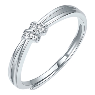 六桂福925银千千结戒指女轻奢锆石镶嵌素圈送礼情人节新年礼物