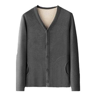 羊毛蚕丝开衫保暖衣男士冬季加绒加厚德绒单件上衣内衣秋衣打底衫