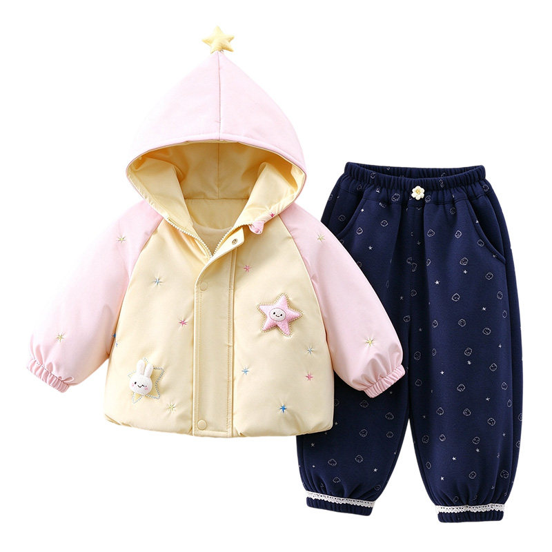 女童冬装连帽星星棉衣套装