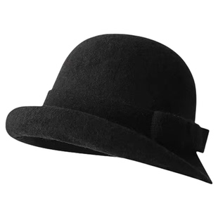 帽子女2025新款秋冬高级感法式赫本风黑色羊毛渔夫帽留洋千金礼帽