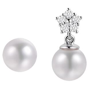 莱绅通灵珠宝 Twinkle系列 繁星 18K金钻石淡水珍珠耳钉耳环耳饰