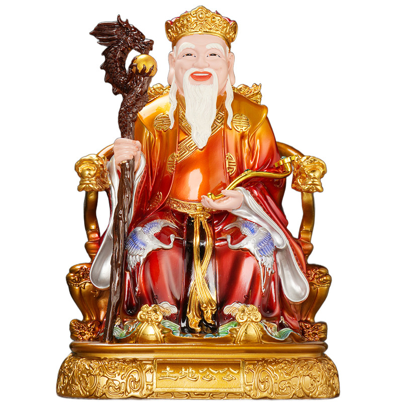 新款吉祥土地奶奶家用供奉福德正神社神树脂神像摆件铜彩红土地婆