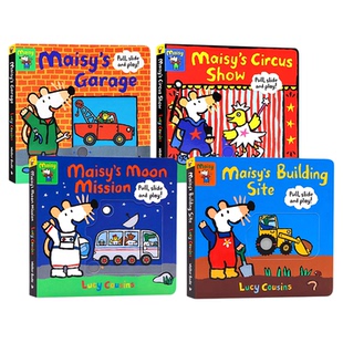 小鼠波波推拉机关操作纸板书4册英文原版绘本 Maisy's  garage/Moon Mission/Circus Show 亲子互动玩具游戏书 幼儿早教启蒙认知