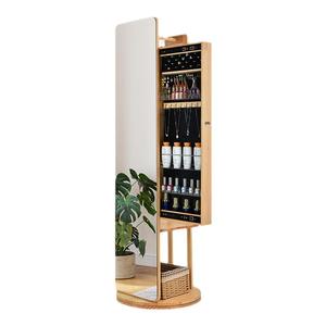 奶油风实木穿衣镜旋转全身镜落地镜带收纳柜挂衣架一体卧室家用