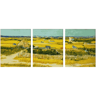 梵高丰收 diy数字油画高级感三联风景装饰画填色画画名画油彩涂色