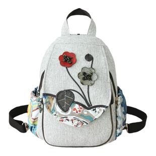 新款民族风棉麻复古双肩包女百搭书包手工编织小清新花朵背包