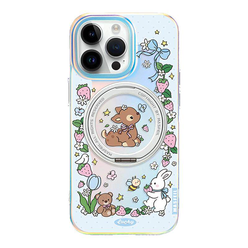 MASFEIL × 草莓小鹿适用苹果17Promax手机壳新款Lo5磁吸带支架iPhone16Pro保护套14支点好看15的高级女13pm
