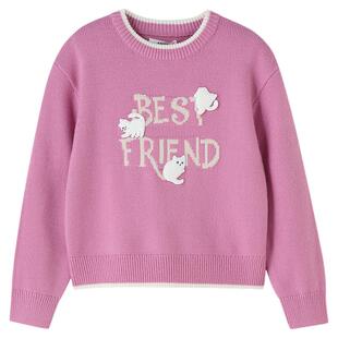 安奈儿童装女童圆领毛衣针织衫冬新款提花保暖弹力防风宽松