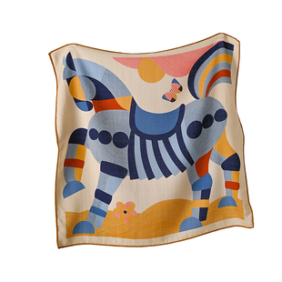 真丝羊毛丝巾小方巾女士2026新款春季高级感轻奢马图案围巾高端薄