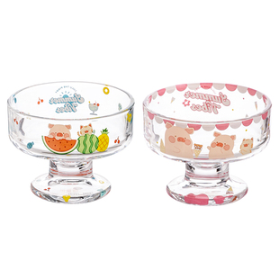 川岛屋&lulu猪联名 可爱冰淇淋杯玻璃杯酸奶刨冰碗冰激凌甜品杯子