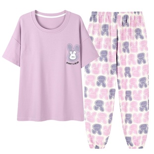 浪莎纯棉睡衣套装女款夏季短袖长裤薄款2026新款全棉可外穿家居服