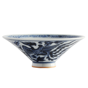 霖山窑茶具仿元青花双凤印坯内刻龙纹斗笠杯品茗杯主人杯功夫茶道