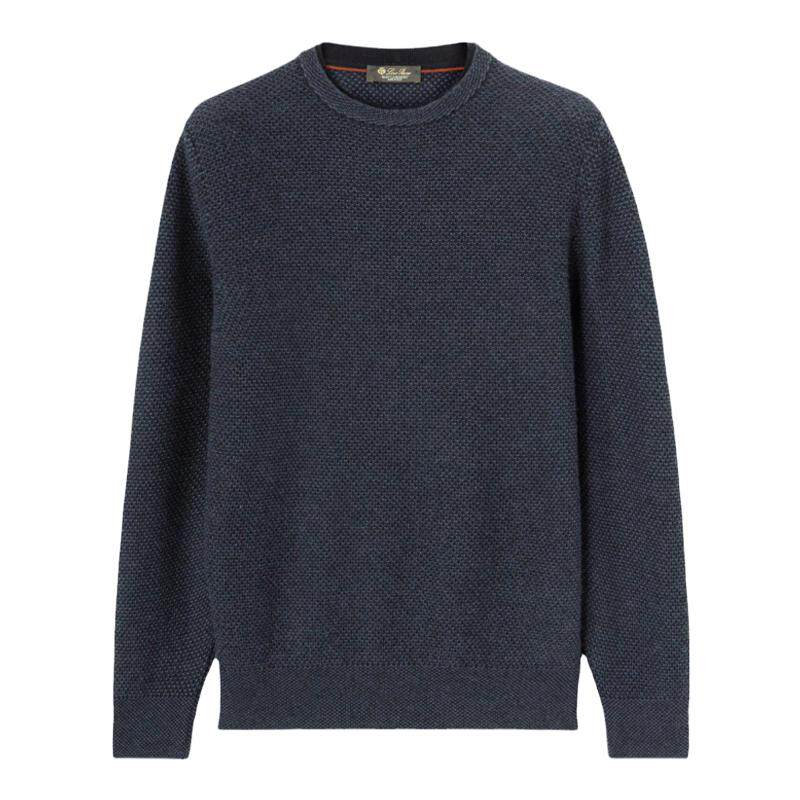 Loro Piana/诺悠翩雅男装蓝色圆领长袖针织山羊绒简约毛衣