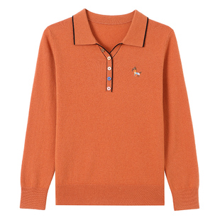 2025新款妈妈本命年红色翻领毛衣女洋气春秋针织打底衫100%纯羊毛