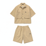 冰丝短袖衬衫男套装12夏季新款潮牌15岁休闲衬衣短裤男装两件套13