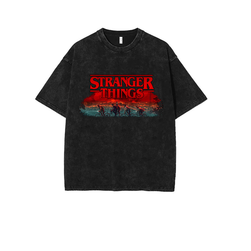 美剧Stranger Things怪奇物语魔王纯棉短袖美式直喷印花水洗T恤男
