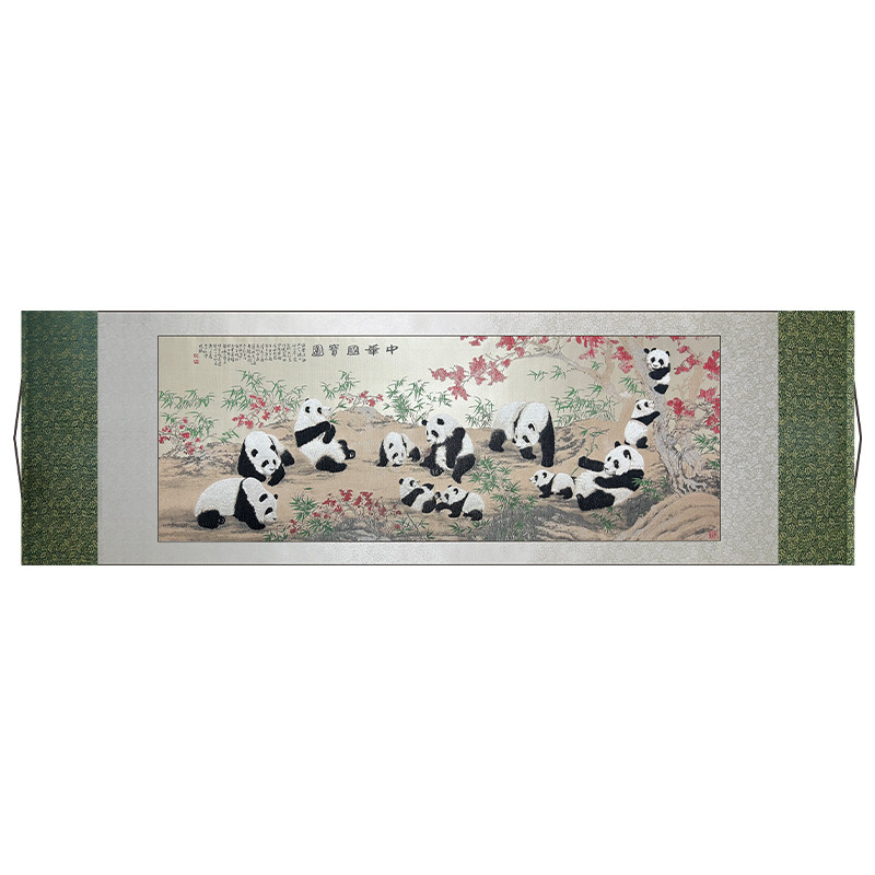 非遗蜀锦熊猫挂画出国礼品包邮