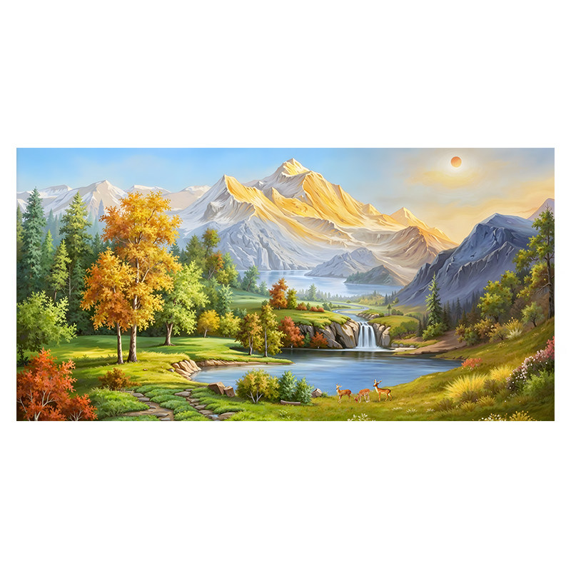 背靠金山聚宝盆九鱼招财装饰贴画