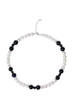 RiverineAdara「暗缎蝶语」黑曜石天然水晶撞色淡水珍珠颈链项链