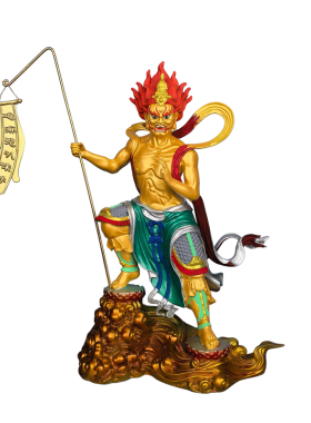 黄铜彩绘面燃大士神像供奉摆件