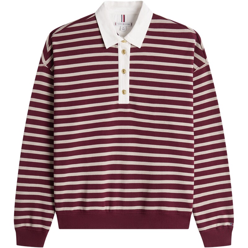 Tommy女装纯棉条纹金扣POLO卫衣